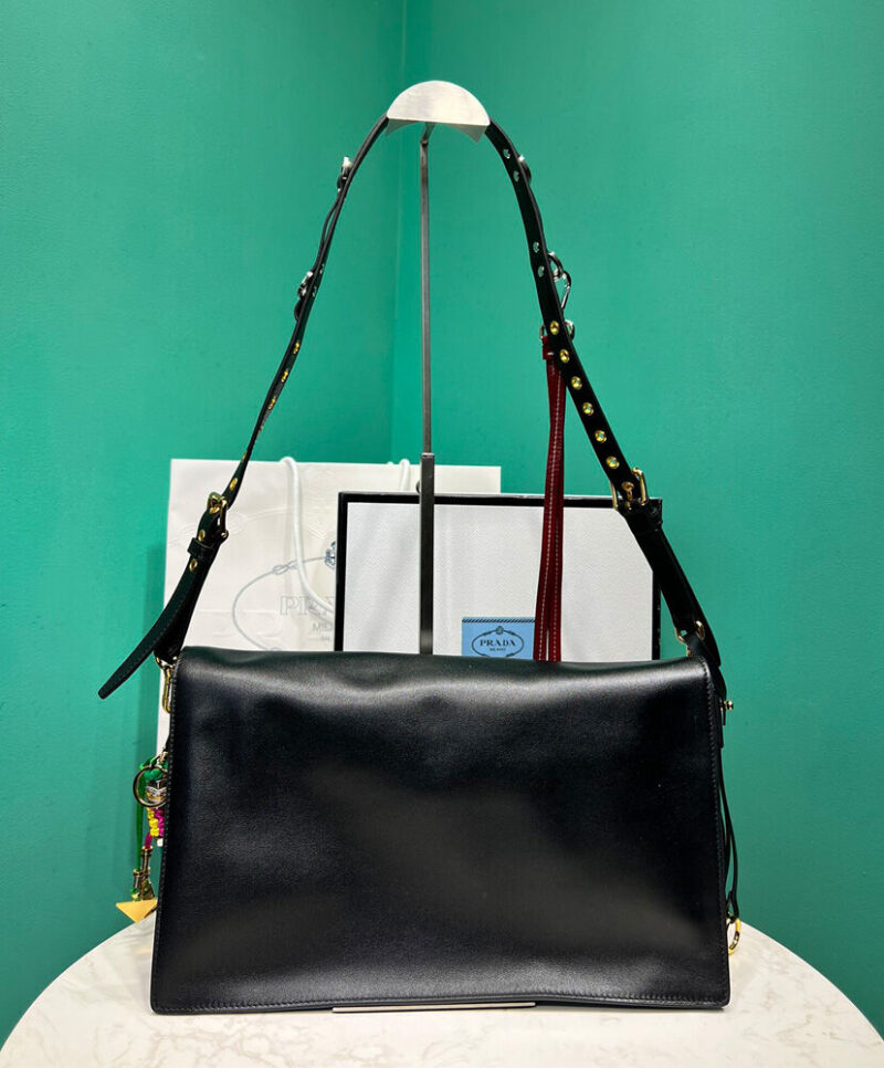 Prada Soft Sound Large Leather Shoulder Bag With Charms 1BD378 Black